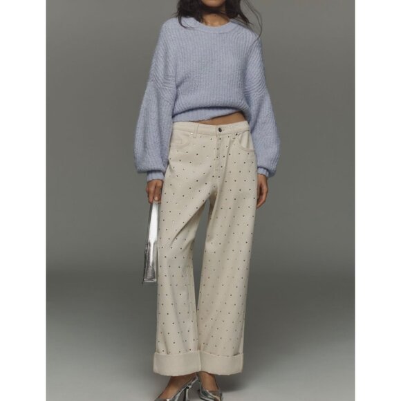 Pilcro Anthropologie Ivory Sparkle Relaxed Fit Cuffed Jeans Size 29 - Picture 4 of 6